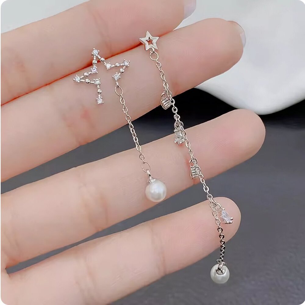 Star and Moon Pearl Tassel Earrings